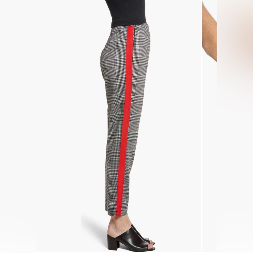 Stylish Plaid Women's Pants with Red Stripe - Picture 2 of 9